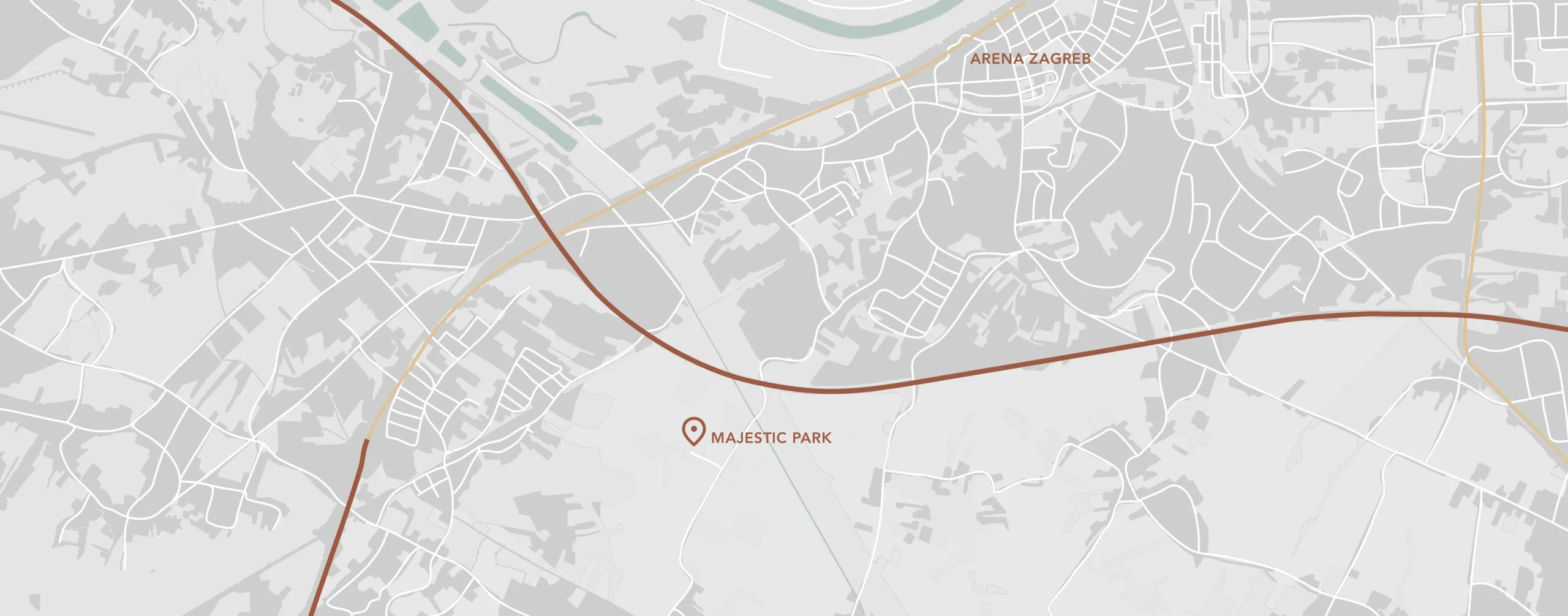 Grafički prikaz mape zagreba i naglašena lokacija majestic parka